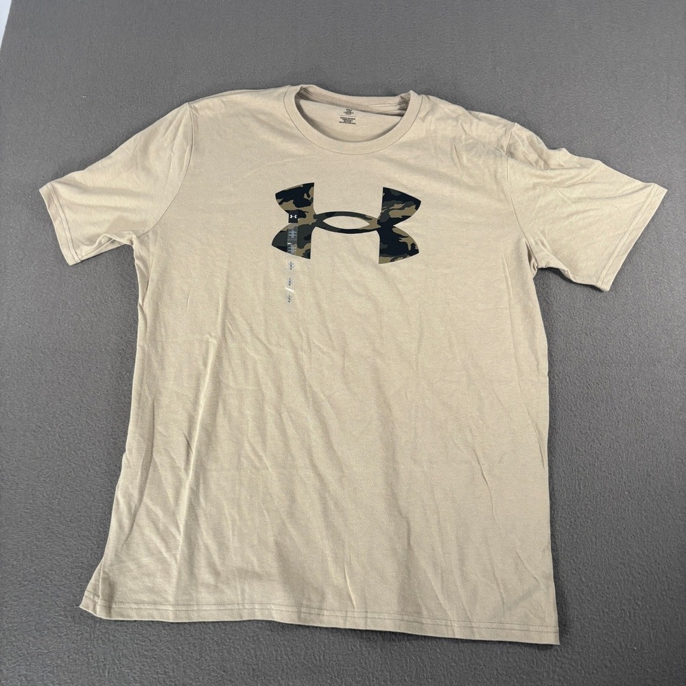 Under Armour Camo Logo T-Shirt Mens Size L Beige Short Sleeve 6014620
